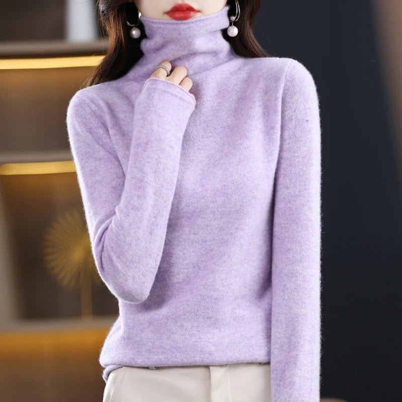 Women's Ribbed Turtleneck Knitted Jumper with Long Sleeves