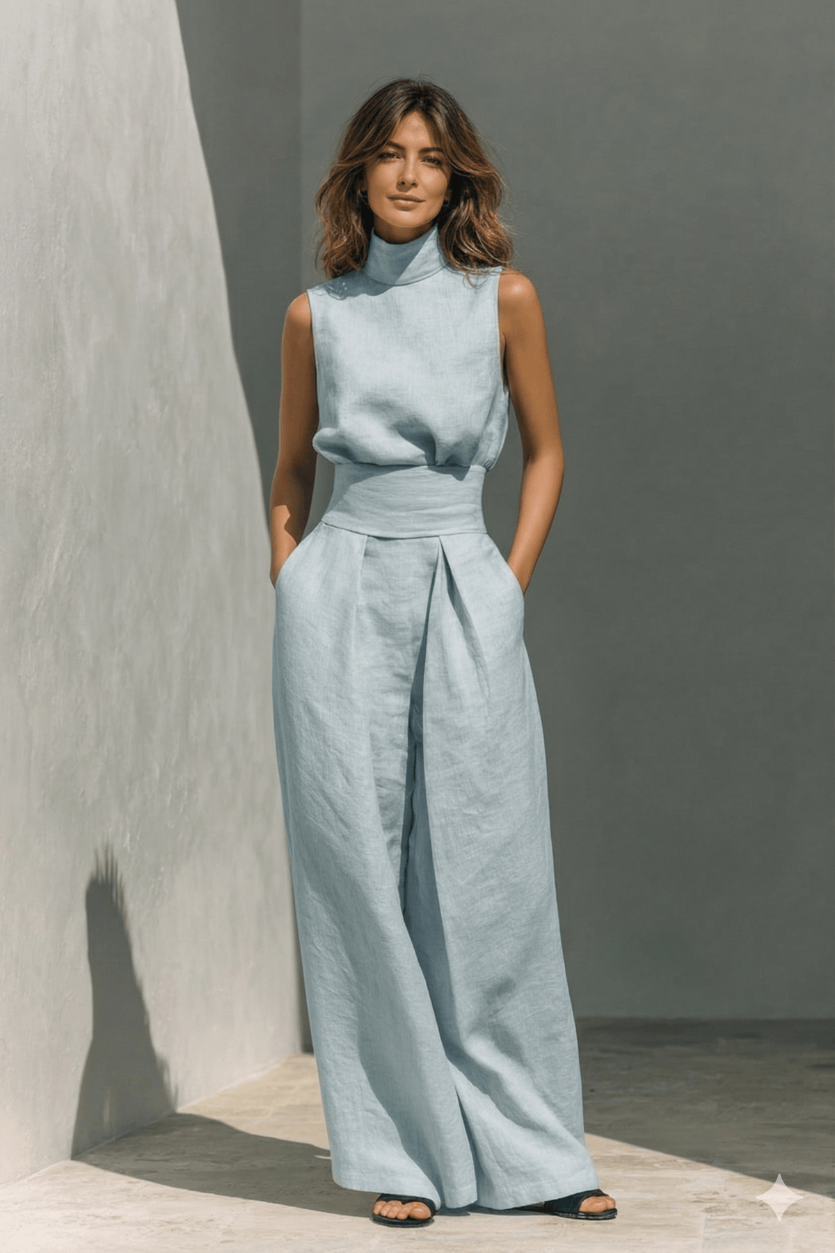 Sleeveless Wide-Leg Trouser Two Piece Set for Women