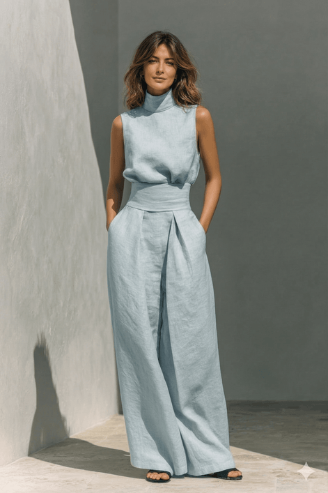 Sleeveless Wide-Leg Trouser Two Piece Set for Women
