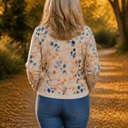 Women's Botanical Print Zip-Up Knit Bomber Cardigan