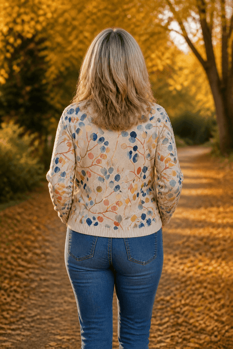 Women's Botanical Print Zip-Up Knit Bomber Cardigan