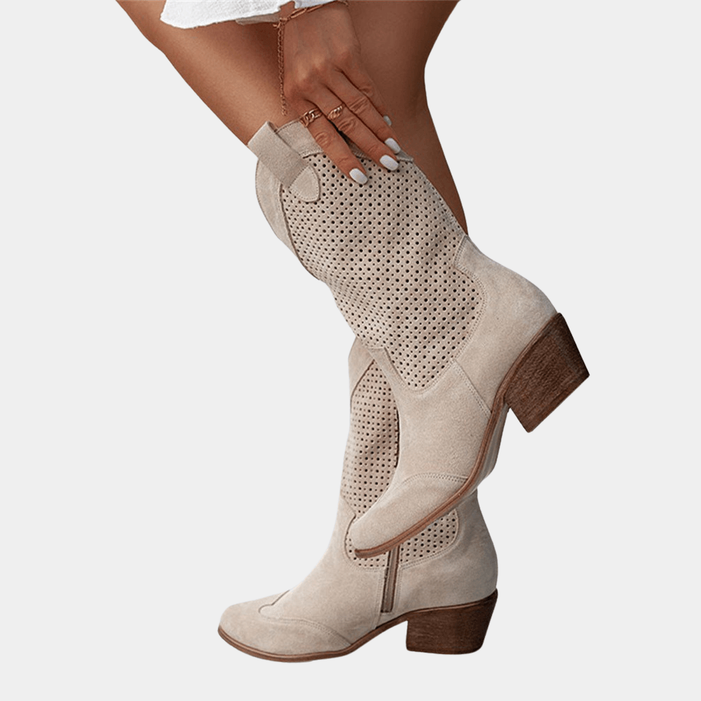 Louise Western Mid Calf Womens Boots with Perforated Shaft Detail