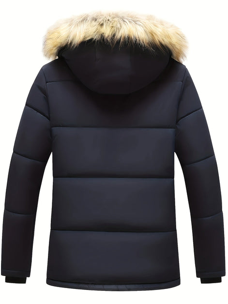Drake Hooded Quilted Mens Puffer Jacket with Faux Fur Trim