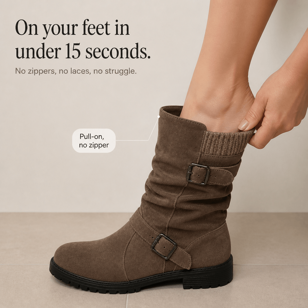 Slouchy Mid-Calf Boots with Buckle Strap for Women
