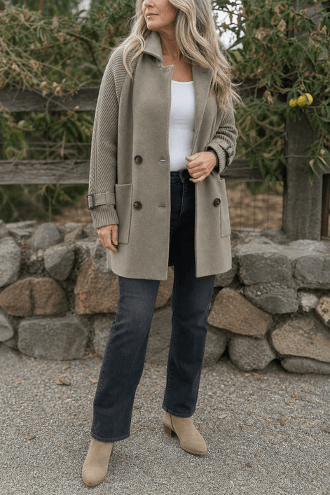 Isola Women's Cable-Knit Sleeve Double-Breasted Longline Winter Coat