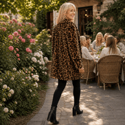 Leora Women's Leopard Print Faux Fur Longline Winter Coat with Open Front