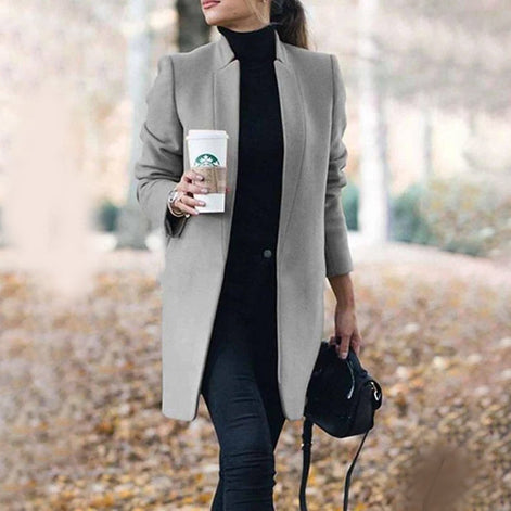 Leanne Collarless Long Wool Blend Winter Coats Women Open Front
