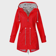 Longline Hooded Waterproof Jacket with Drawstring Waist