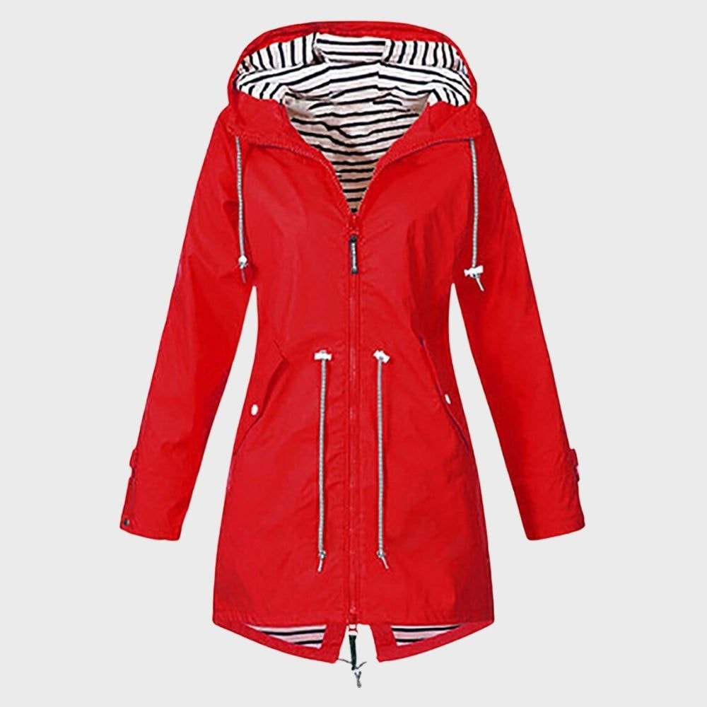 Longline Hooded Waterproof Jacket with Drawstring Waist