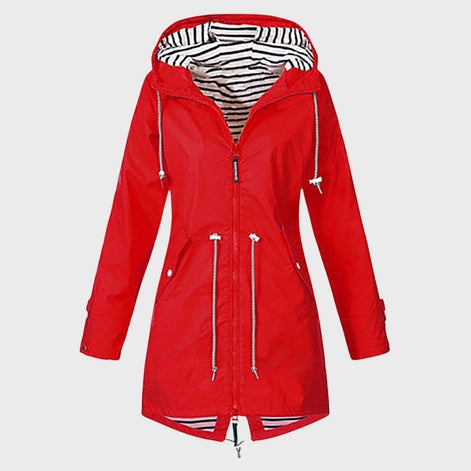 Longline Hooded Waterproof Jacket with Drawstring Waist