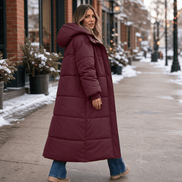 Women's Long Hooded Quilted Puffer Jacket with Side Pockets