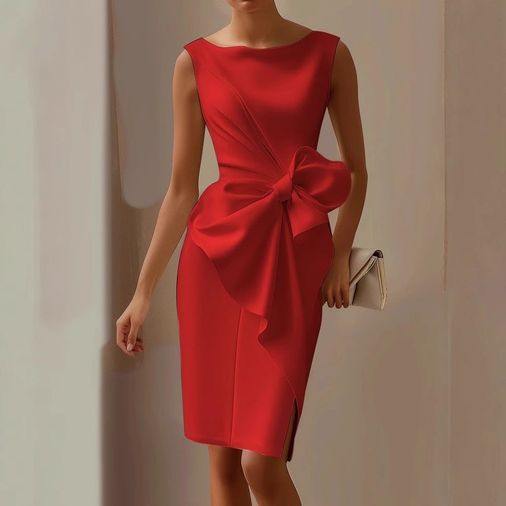 Matilda Bow Detail Bodycon Cocktail Midi Dress