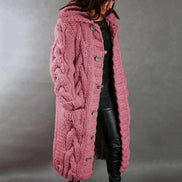Women's Chunky Cable-Knit Hooded Cardigan with Pockets