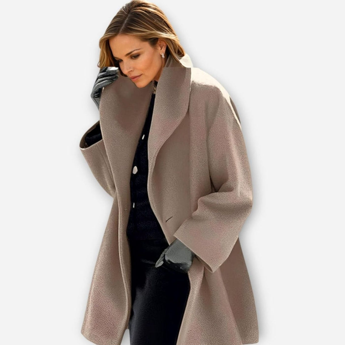 Women's Oversized Wide-Collar Wool-Blend Winter Coat with Knee-Grazing Length