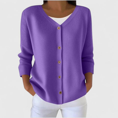 Button-Front V-Neck Knitted Cardigan for Women with Long Sleeves