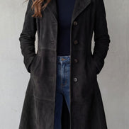 Women's Suede-Finish Longline Tailored Winter Coat with Notched Collar