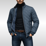 Men's Diamond-Quilted Jacket with Faux Fur Lining for Winter