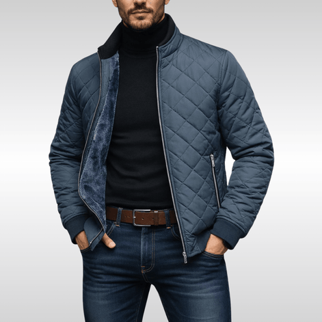 Men's Diamond-Quilted Jacket with Faux Fur Lining for Winter