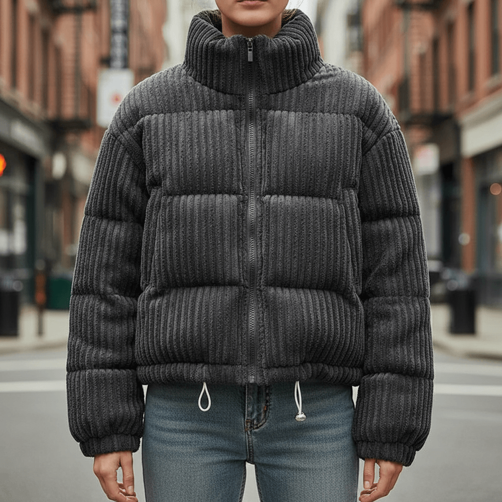Cropped Ribbed Corduroy Quilted Puffer Jacket for Women