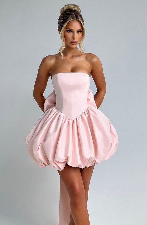 Clara Strapless Satin Puffball Mini Dress for Autumn Dresses Occasions