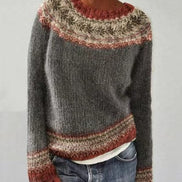 Dorothea Women's Fair Isle Crew Neck Knitted Jumper with Long Sleeves