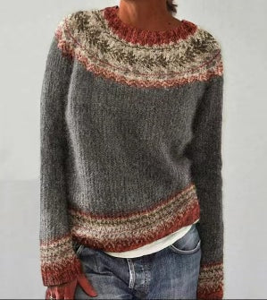 Dorothea Women's Fair Isle Crew Neck Knitted Jumper with Long Sleeves