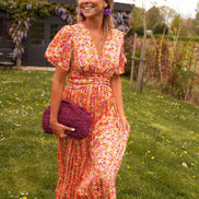 Amelia Floral Wrap Maxi Dress with Flutter Sleeves