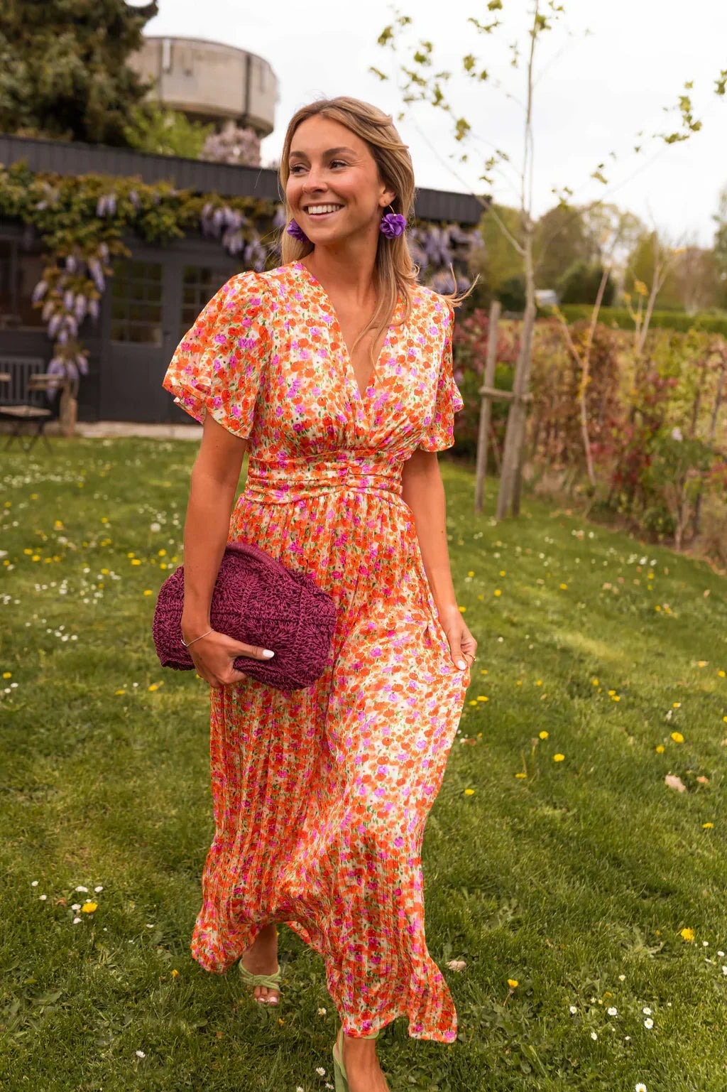Amelia Floral Wrap Maxi Dress with Flutter Sleeves