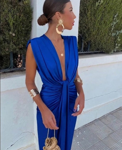 Harriet Draped Satin Bodycon Midi Christmas Party Dress