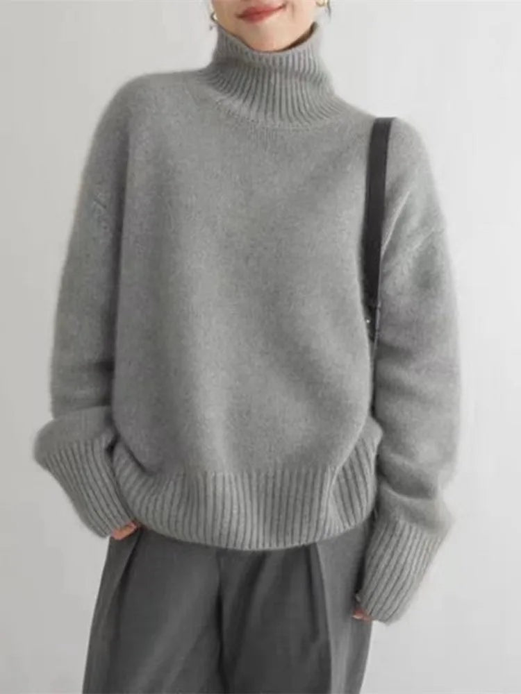 Dora Roll Neck Cashmere Women's Knitted Jumper with Ribbed Cuffs