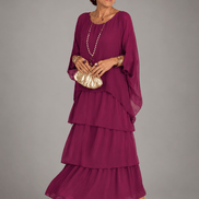 Tiered Ruffle Women's Midi Dress with Flutter Sleeves