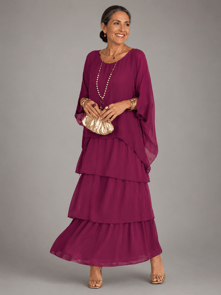 Tiered Ruffle Women's Midi Dress with Flutter Sleeves