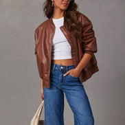 Liv Oversized Vegan Leather Bomber Jacket