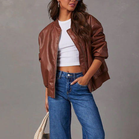 Liv Oversized Vegan Leather Bomber Jacket