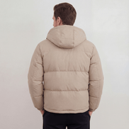 Hooded Puffer Jacket with Adjustable Hood for Men in Polyester Blend