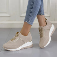 Women's Lace-Up Cushioned Sneakers with Wedge Sole and Ergonomic Fit