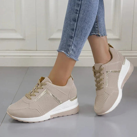 Women's Lace-Up Cushioned Sneakers with Wedge Sole and Ergonomic Fit