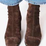Women's Brown Suede-Style Block Heel Ankle Boots with Square Toe
