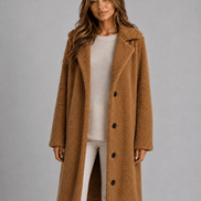 Women's Longline Teddy Borg Fleece Button-Front Winter Coat