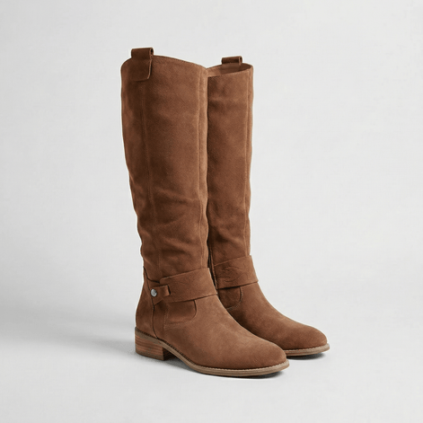 Women's Knee-High Suede Boots with Buckle Strap Detail