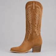 Women's Embroidered Suede Western Boots with Block Heel