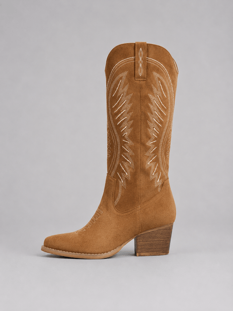Women's Embroidered Suede Western Boots with Block Heel
