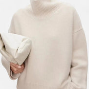 Women's Wool Turtleneck Knitted Jumper with Ribbed Roll Neck