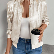 Nessa High-Neck Cropped Fluid Bomber Jacket for Women in Polyester