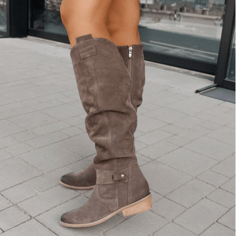 Samira Knee-High Slouch Suede Womens Boots with Side Zip