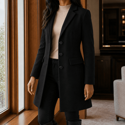 Simone Women's Tailored Wool-Blend Winter Coat with Notched Lapel
