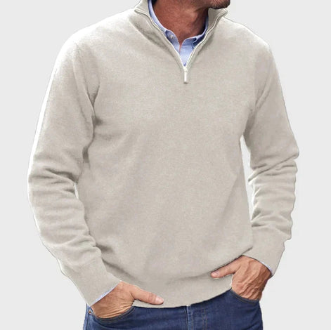 Men's Quarter-Zip Knitted Jumper with Layering Collar