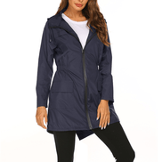 Hooded Waterproof Jacket with Drawstring Waist for Women