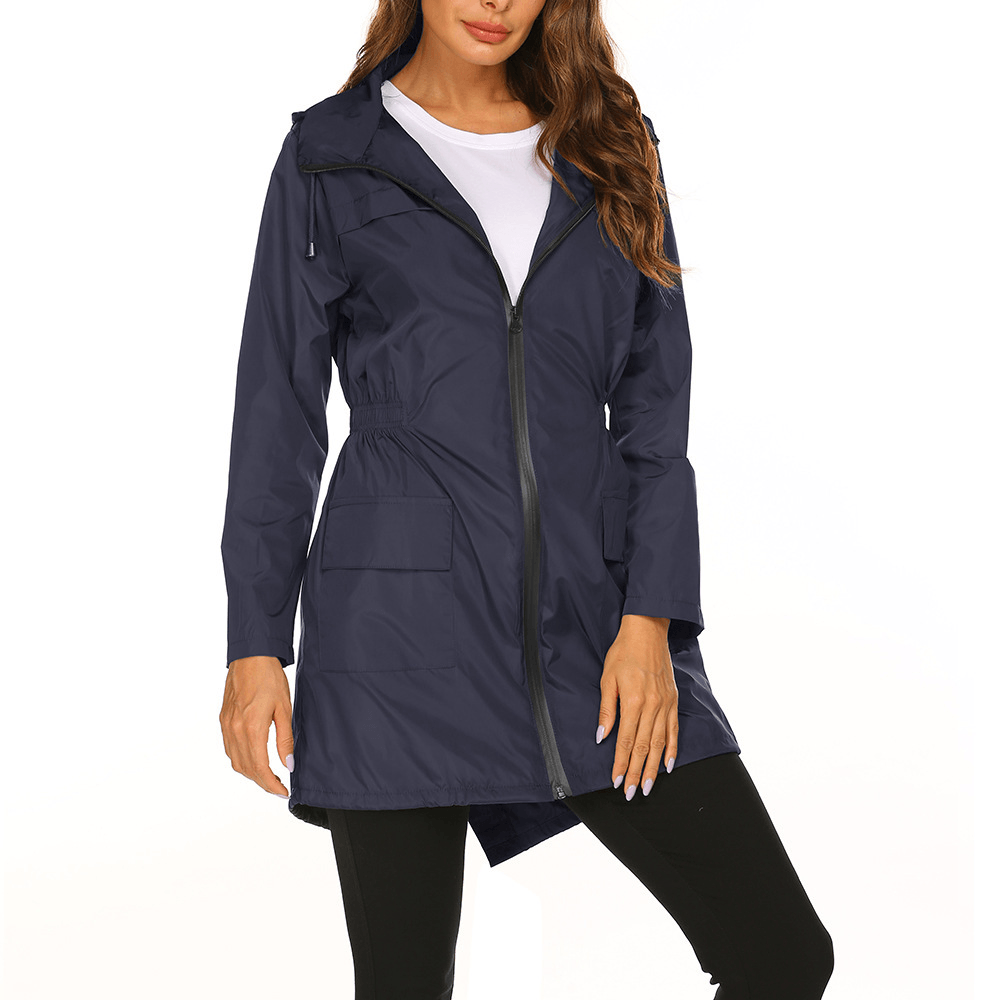 Hooded Waterproof Jacket with Drawstring Waist for Women