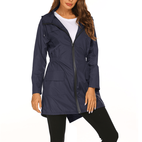Hooded Waterproof Jacket with Drawstring Waist for Women